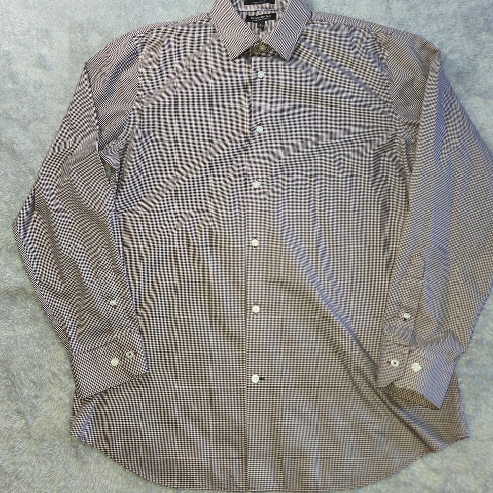 Banana Republic Non-Iron Dress Shirt Mens Large Standard Fit Burgundy Gingham